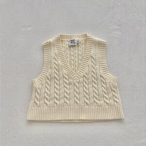 Princess Polly Elegant Cream V-Neck Cable Knit Sweater Vest